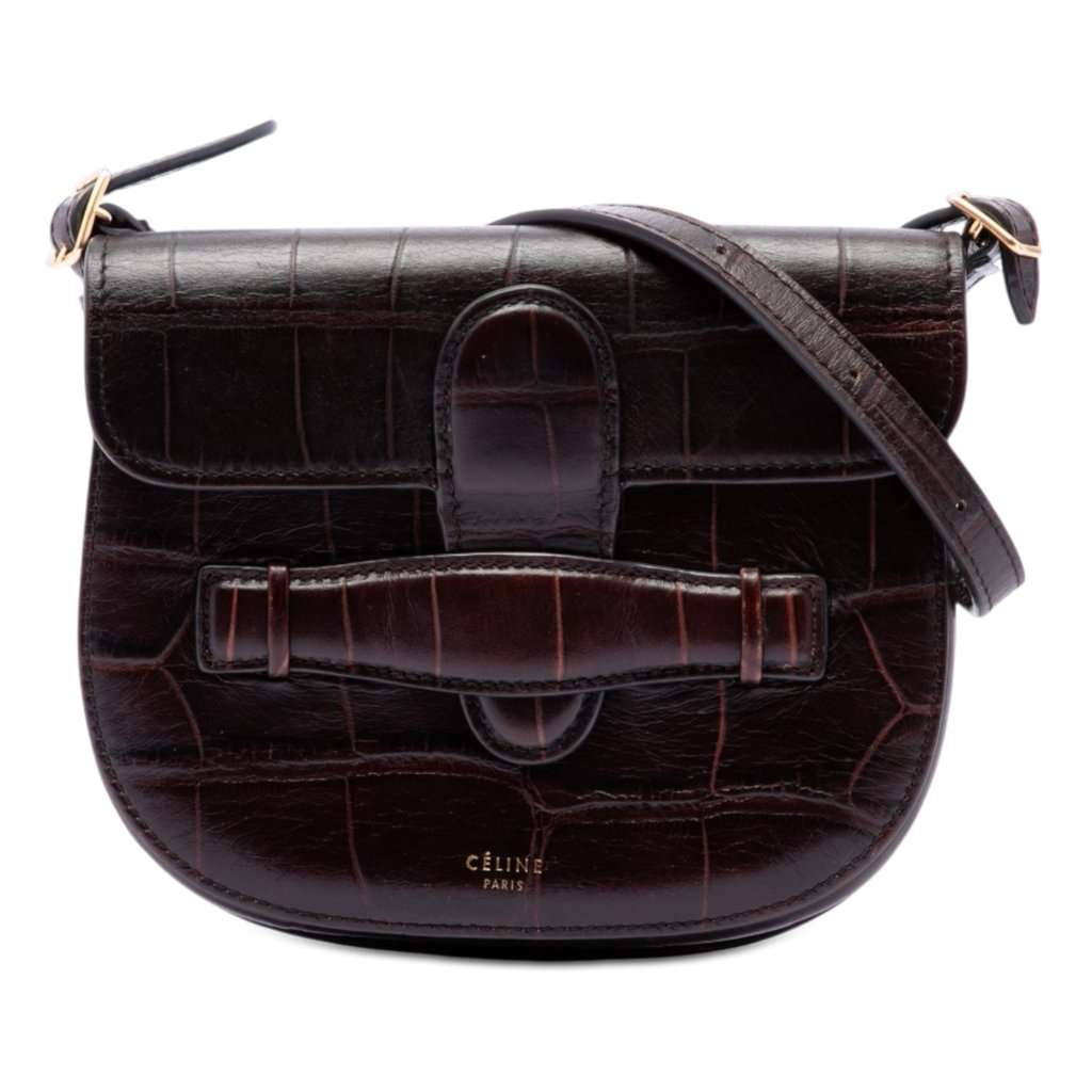 Celine Mini Embossed Calfskin Symmetrical Crossbody Brown Leather Very good condition - Front View