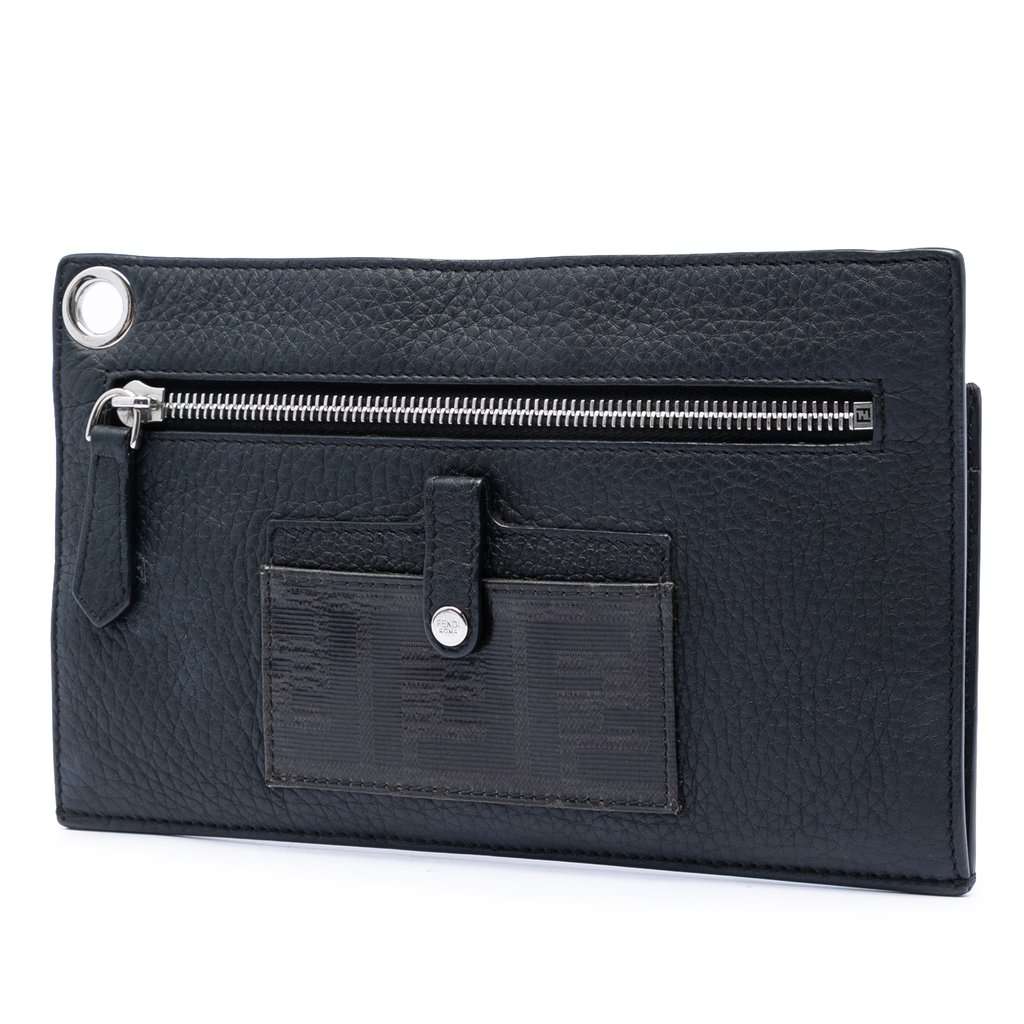 Fendi Calfskin FF 1974 Flat Pouch Crossbody Black Leather Very good condition - Back View