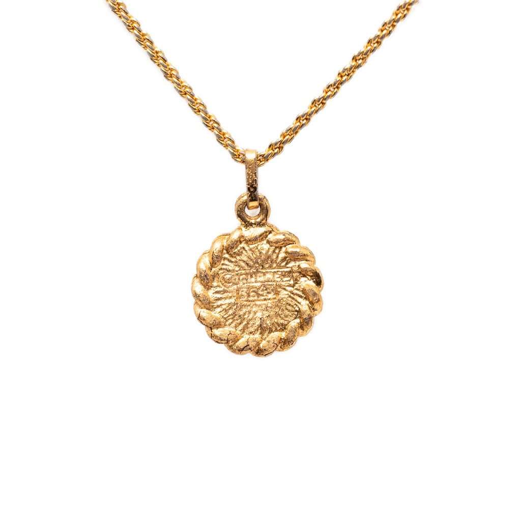 Chanel Gold Plated Crystal Round Pendant Necklace Gold Metal Very good - Back View