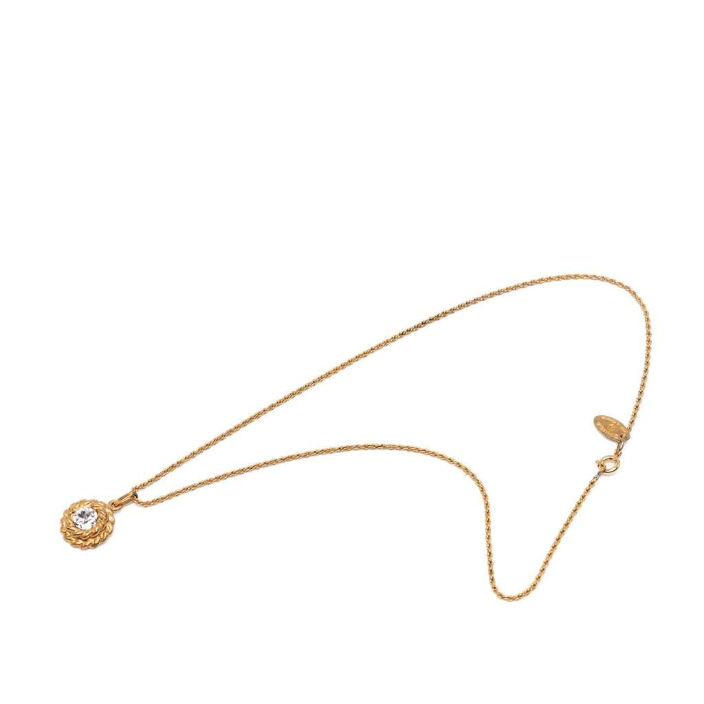 Chanel Gold Plated Crystal Round Pendant Necklace Gold Metal Very good - Inside View