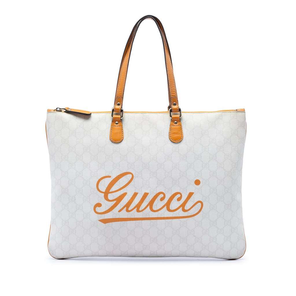 Gucci Large GG Supreme Heritage Logo Tote White Very good condition - Front View