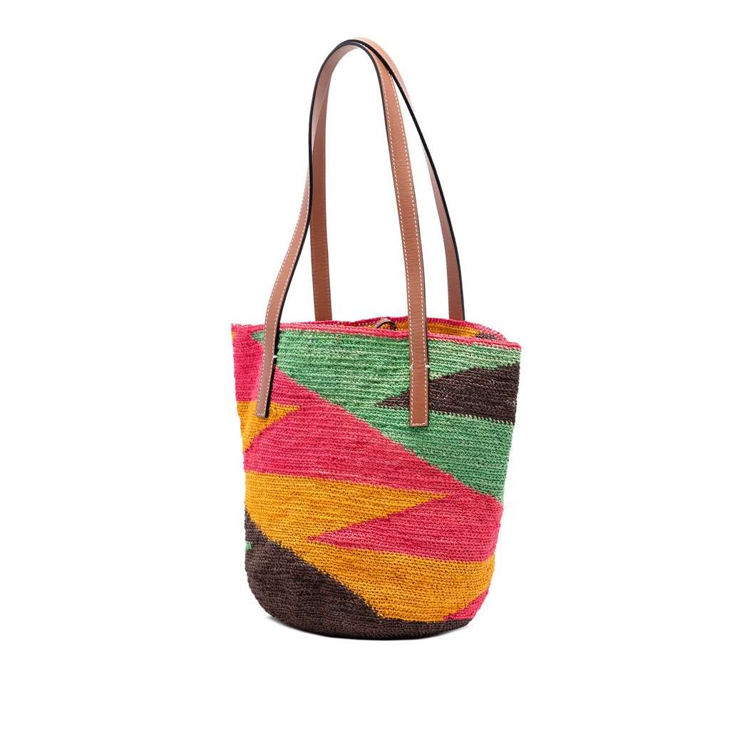 Loewe Paulas Ibiza Multicolor Straw Shigra Basket Tote Pink Very good - Back View