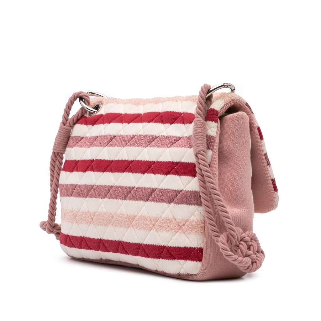 Chanel Jumbo Stripe Jersey Felt and Rope Flap Pink Very good - Back View