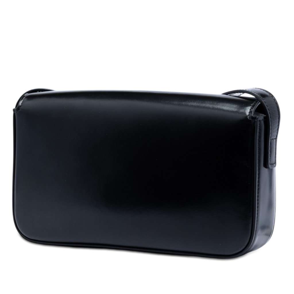 Celine Shiny Calfskin Triomphe Claude Shoulder Bag Black Leather Very good condition - Back View