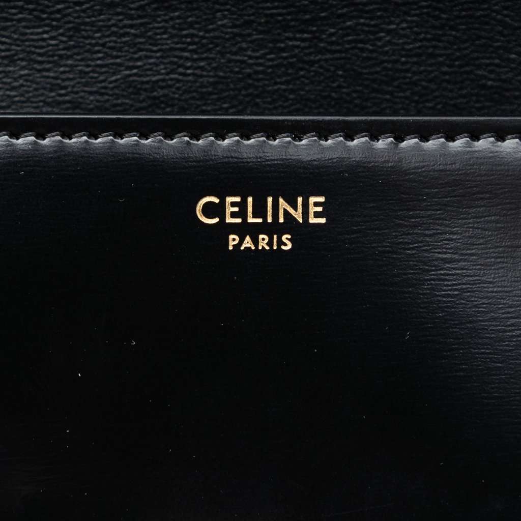 Celine Shiny Calfskin Triomphe Claude Shoulder Bag Black Leather Very good condition - Box View