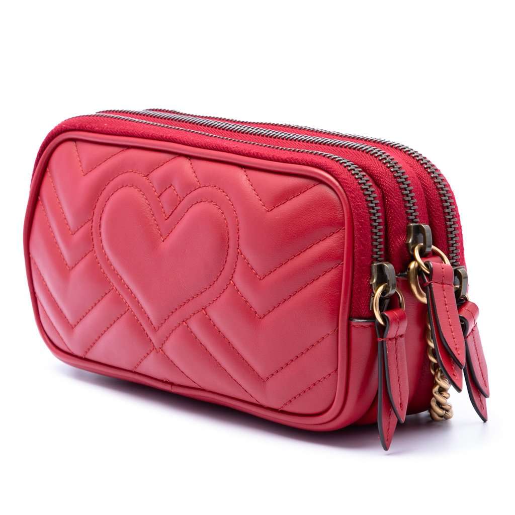 Gucci Mini Calfskin GG Marmont Triple Zip Crossbody Red Leather Very good - Back View