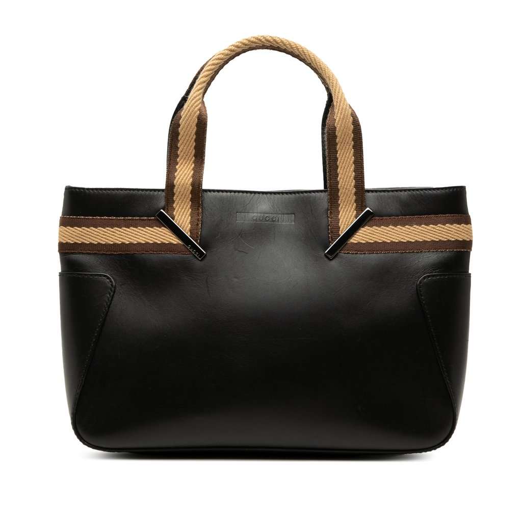Gucci Calfskin Web Handbag Black Leather Very good - Front View