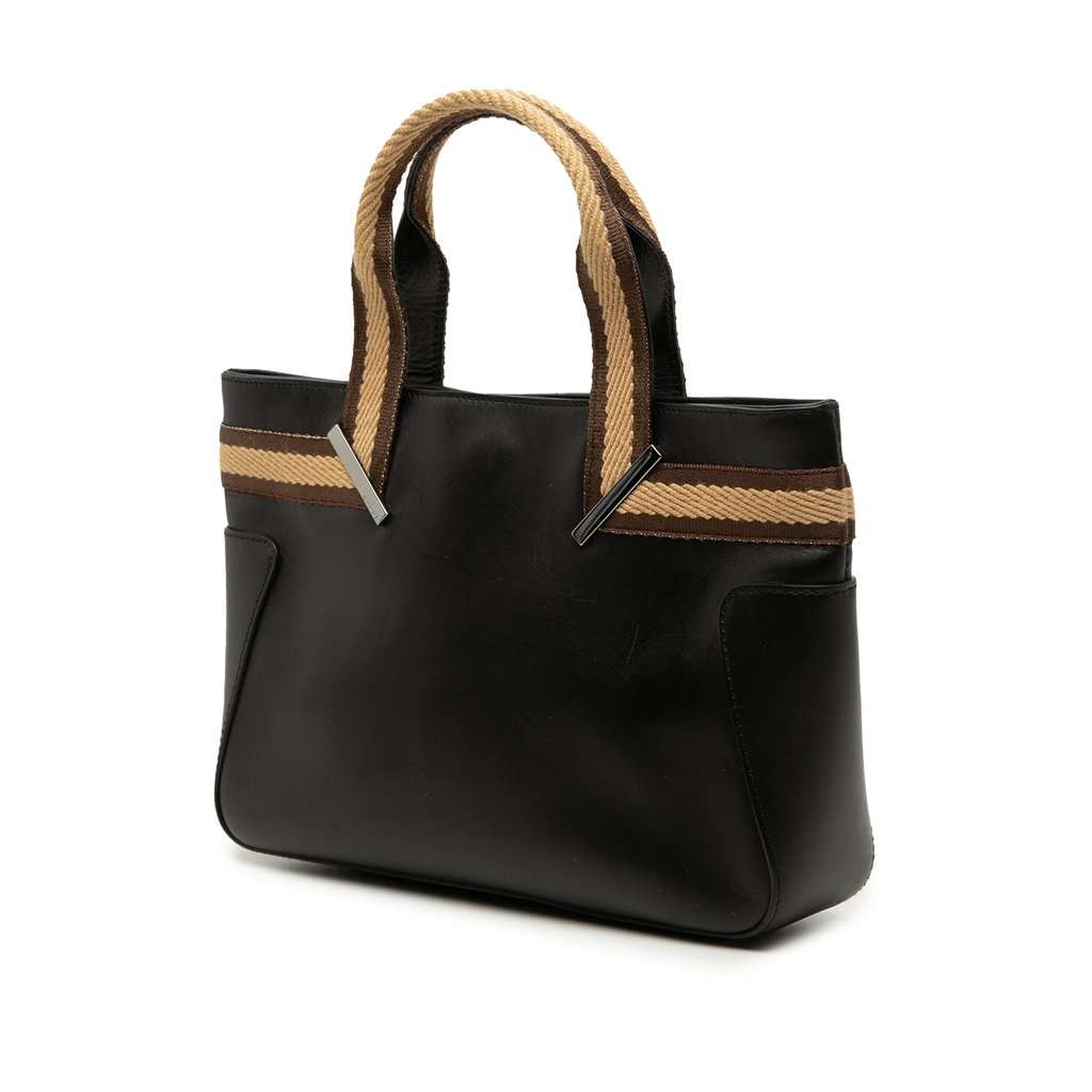 Gucci Calfskin Web Handbag Black Leather Very good - Back View