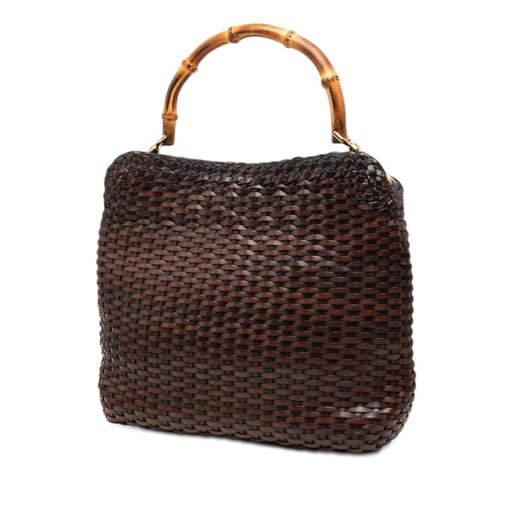 Gucci Woven Leather Bamboo Satchel Brown Leather Very good condition - Back View