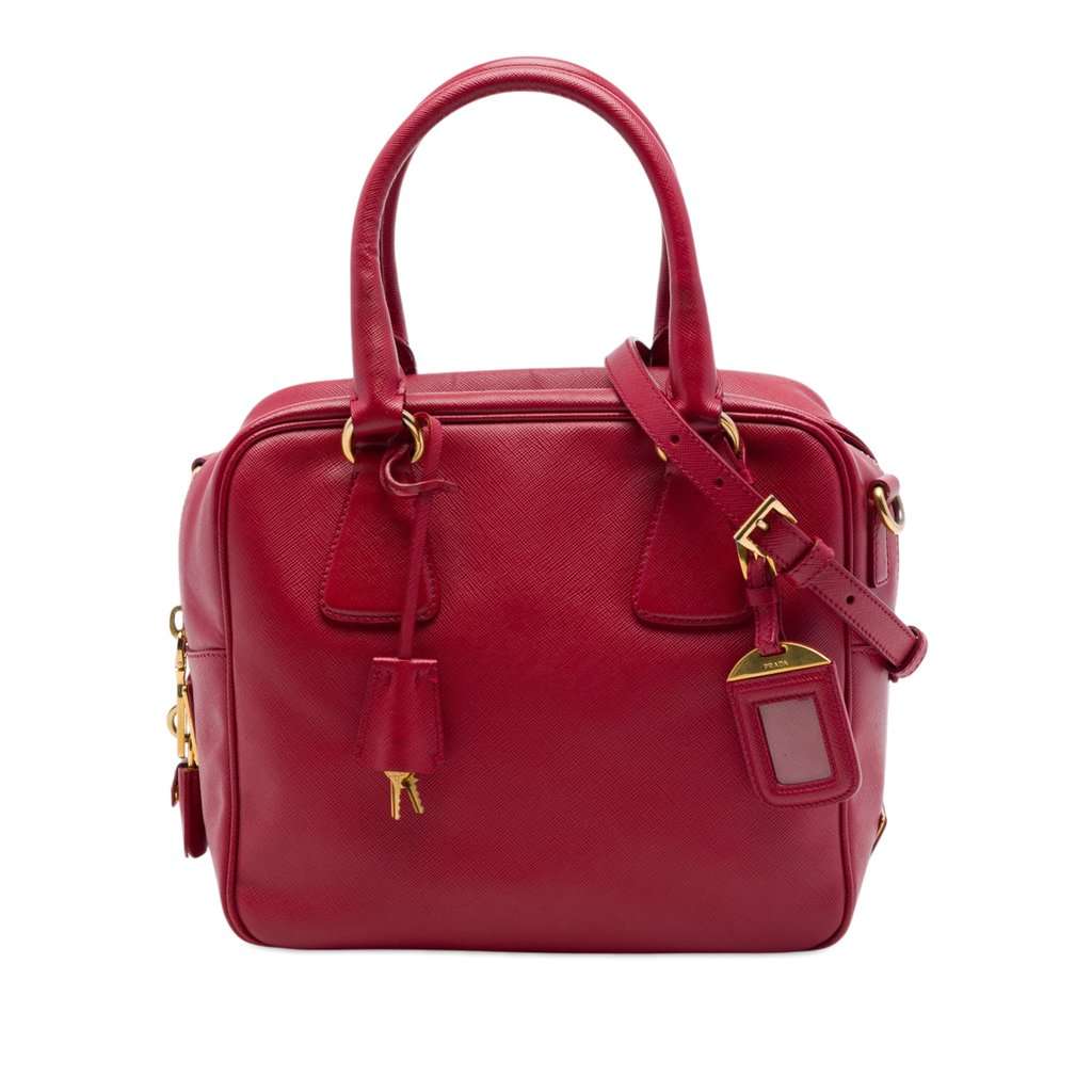 Prada Small Saffiano Square Bauletto Satchel Red Leather Very good - Front View
