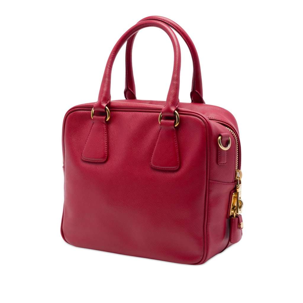 Prada Small Saffiano Square Bauletto Satchel Red Leather Very good - Back View