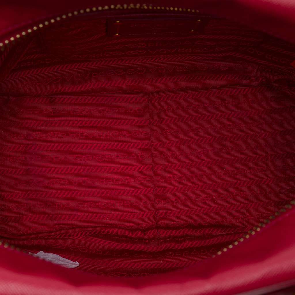 Prada Small Saffiano Square Bauletto Satchel Red Leather Very good - Model View
