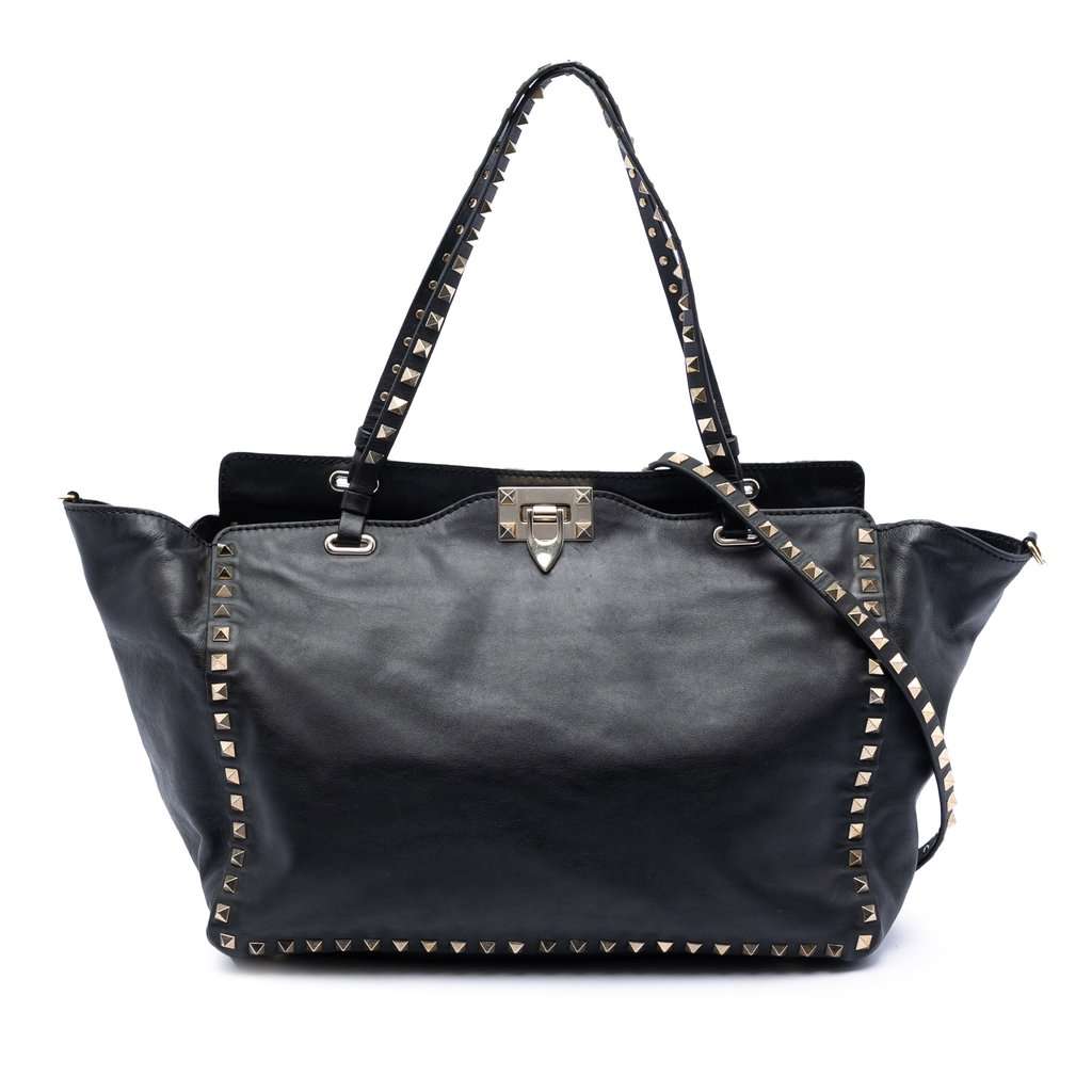 Valentino Medium Leather Rockstud Trapeze Satchel Black Leather Good condition - Front View