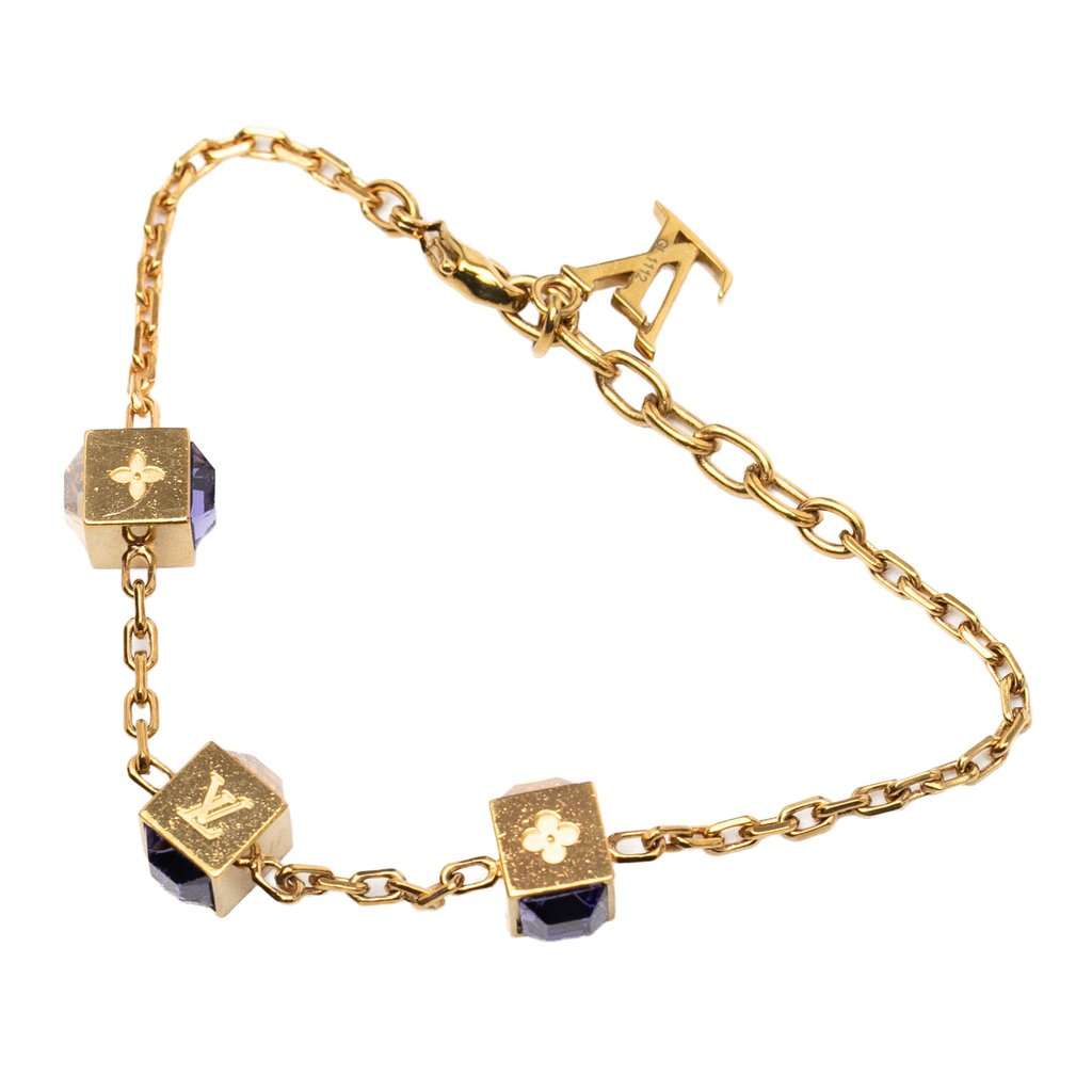 Louis Vuitton Gold Plated Gamble Crystal Bracelet Gold Metal Very good - Back View