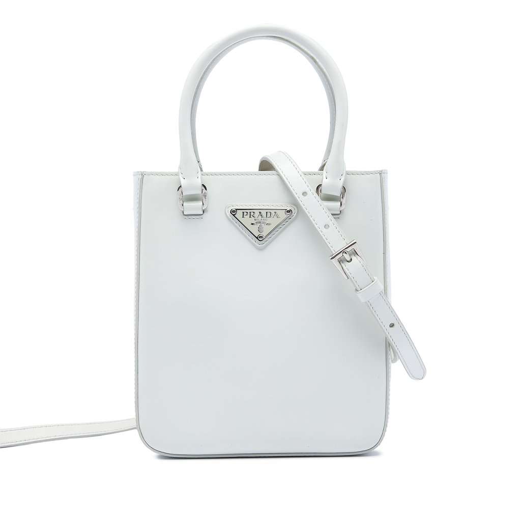 Prada Small Spazzolato Leather Satchel White Leather Very good - Front View