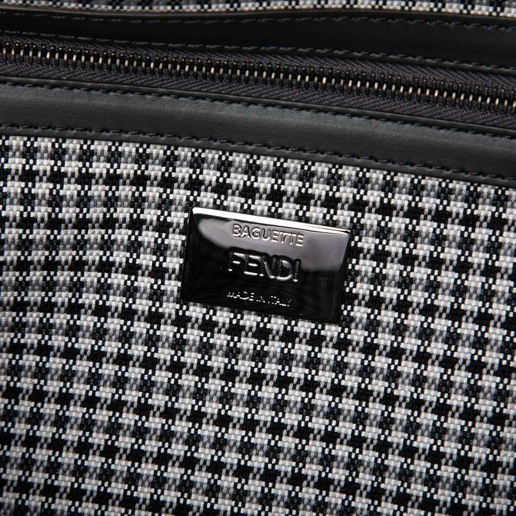 Fendi FF Embroidered Wool Houndstooth Baguette Satchel MultiColor Very good - Box View