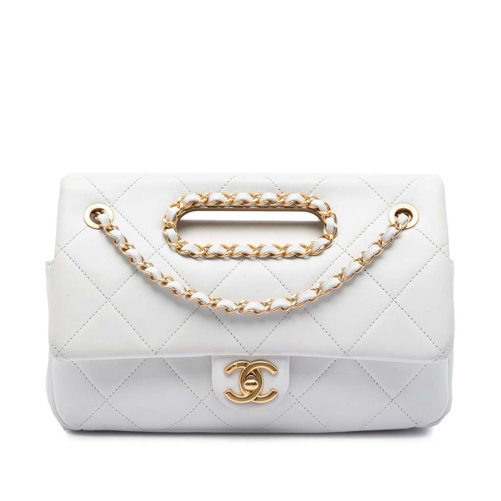 Chanel Medium Quilted Lambskin A Real Catch Flap White Leather Very good - Front View