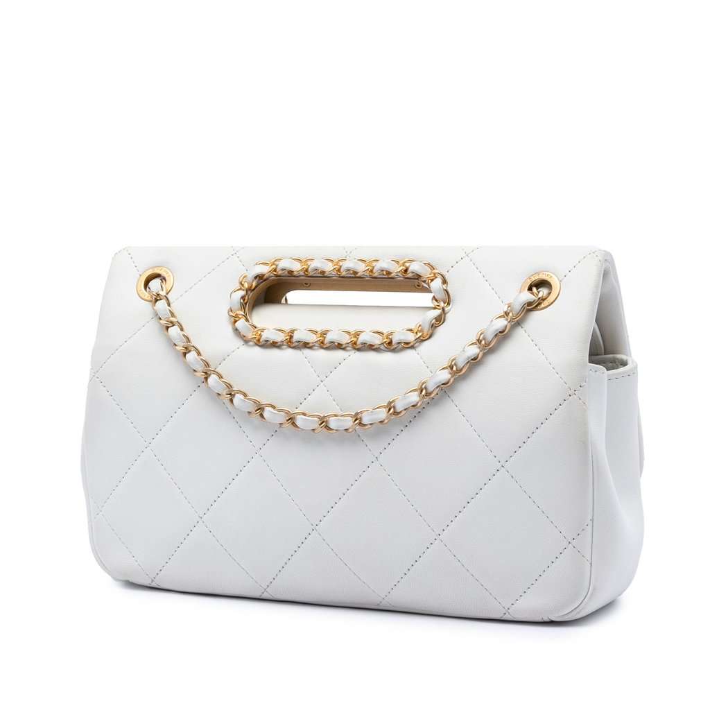 Chanel Medium Quilted Lambskin A Real Catch Flap White Leather Very good - Back View