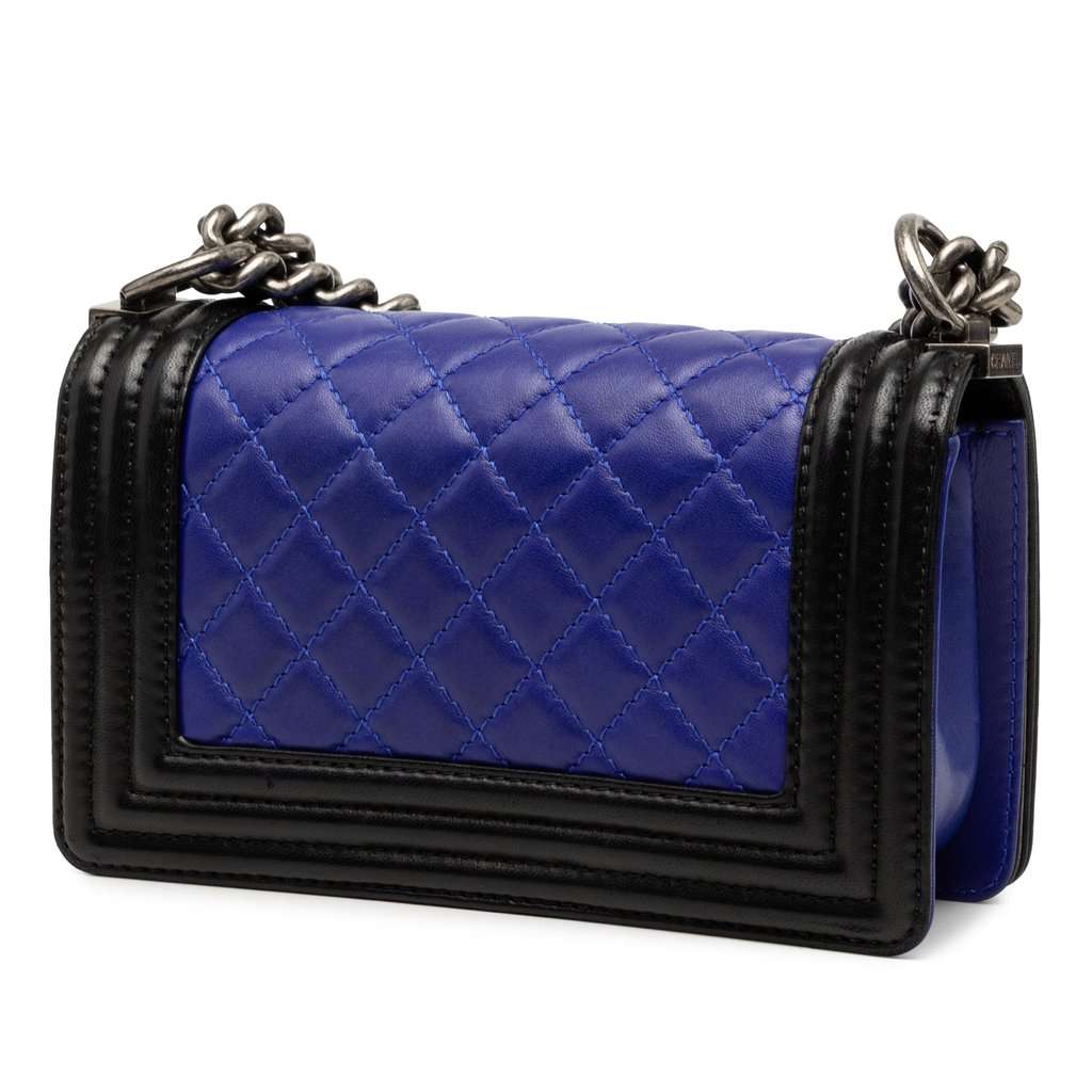 Chanel Small Bicolor Lambskin Boy Flap Blue Leather Very good - Back View