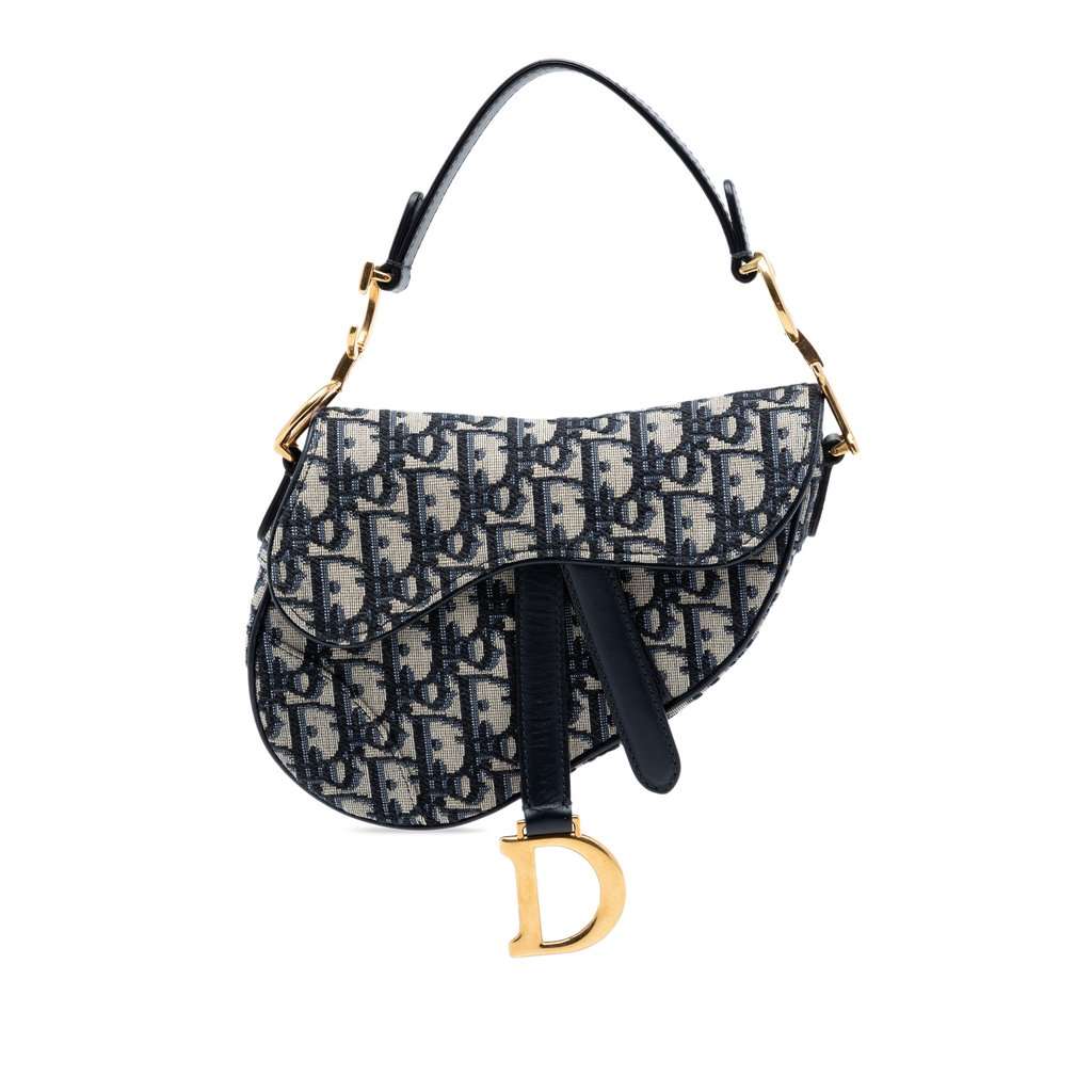 Dior Mini Oblique Canvas Saddle Bag Blue Very good condition - Front View