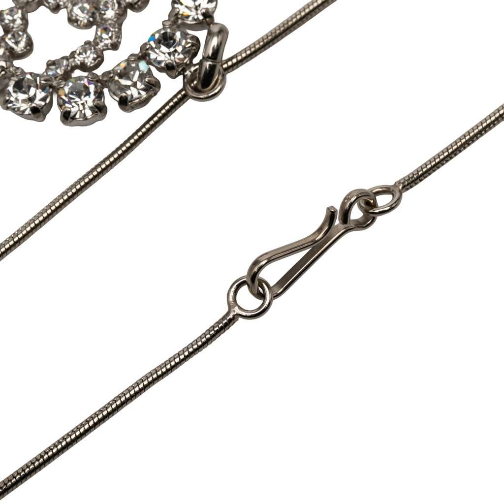 Chanel CC Brass Strass Pendant Necklace Silver Metal Very good condition - Model View