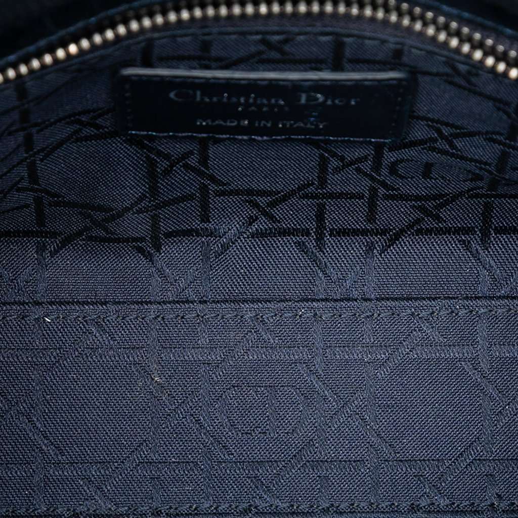 Dior Mini Metallic Crinkled Lambskin Cannage Lady Dior Blue Leather Very good condition - Model View