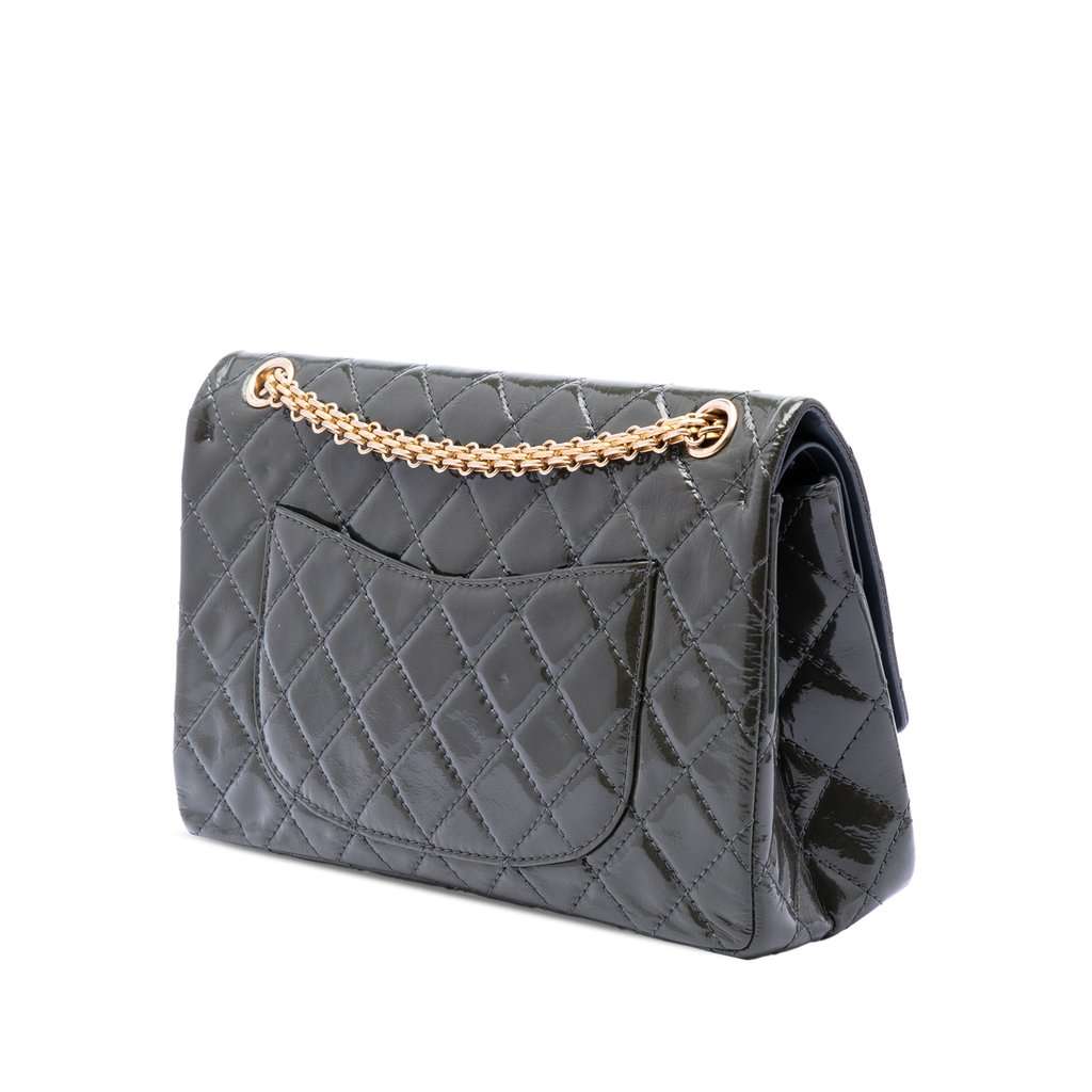 Chanel Quilted Patent Reissue 2.55 Double Flap 226 Green Leather Very good condition - Back View