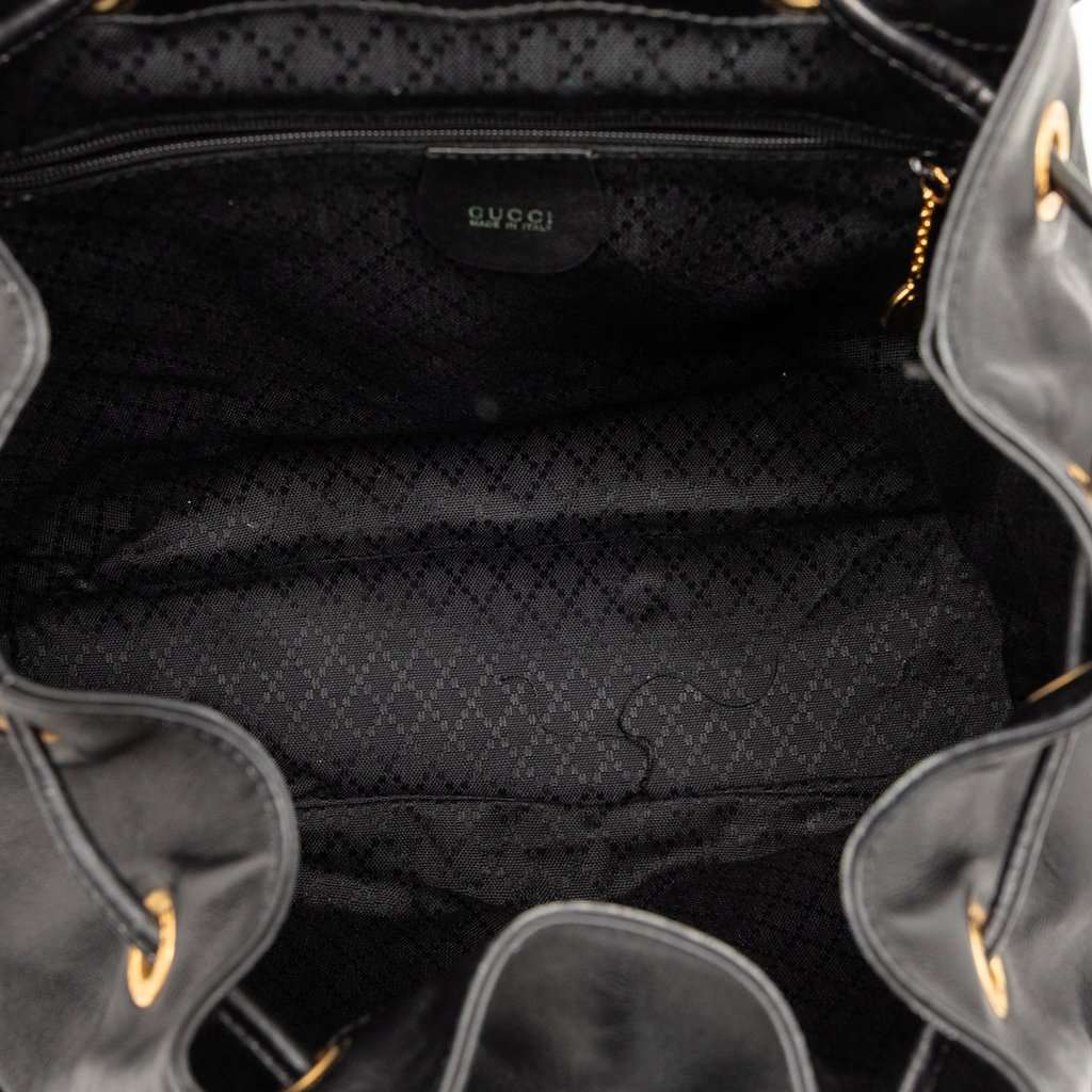 Gucci Calfskin Bamboo Drawstring Backpack Black Leather Good condition - Model View