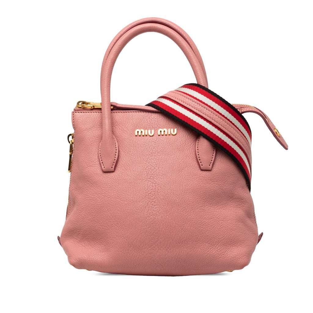 Miu Miu Goatskin Madras Side Zip Satchel Pink Leather Very good - Front View