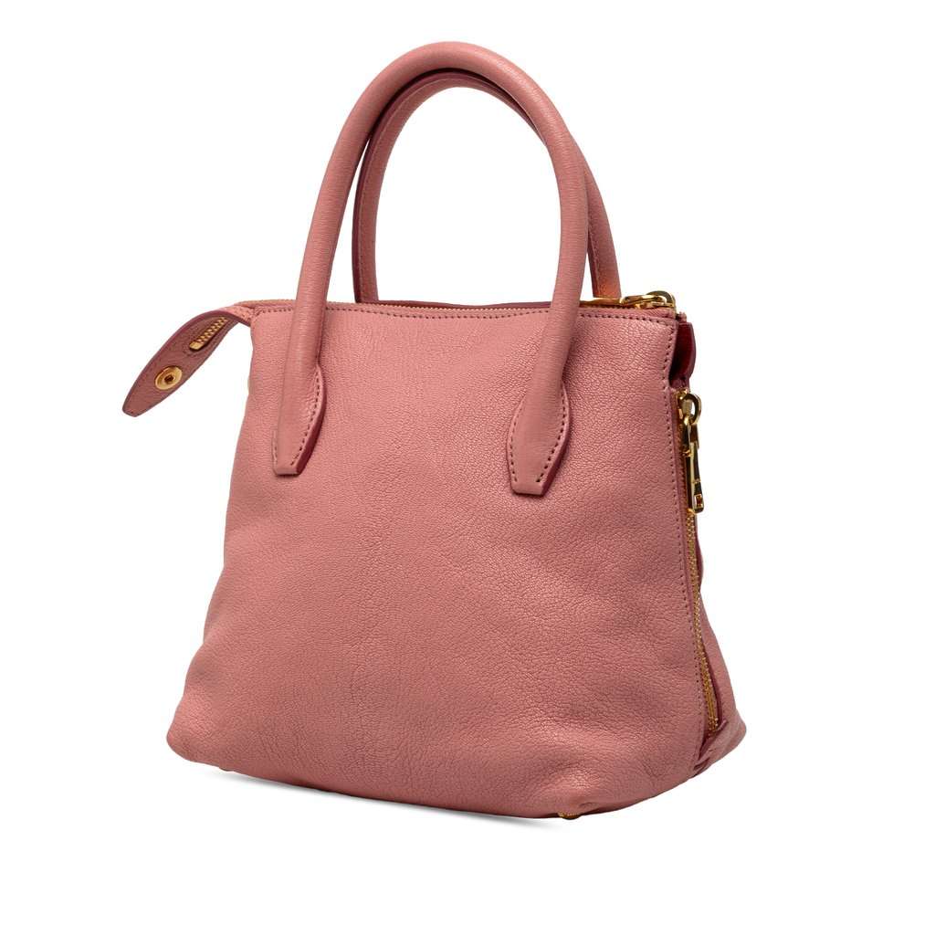 Miu Miu Goatskin Madras Side Zip Satchel Pink Leather Very good - Back View