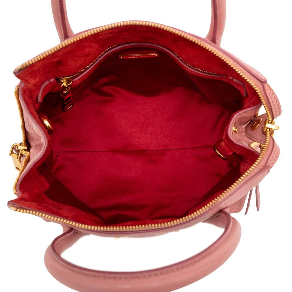 Miu Miu Goatskin Madras Side Zip Satchel Pink Leather Very good - Model View