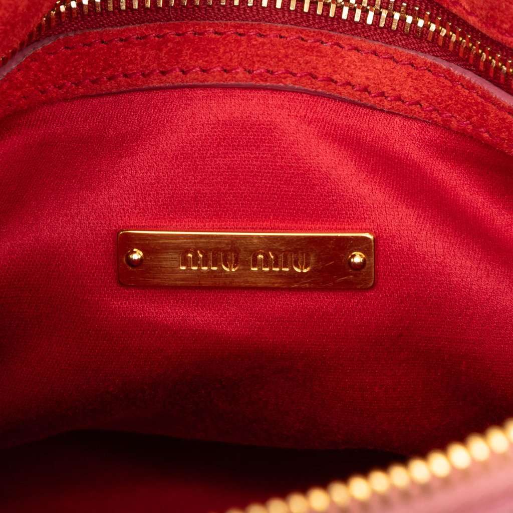 Miu Miu Goatskin Madras Side Zip Satchel Pink Leather Very good - Box View