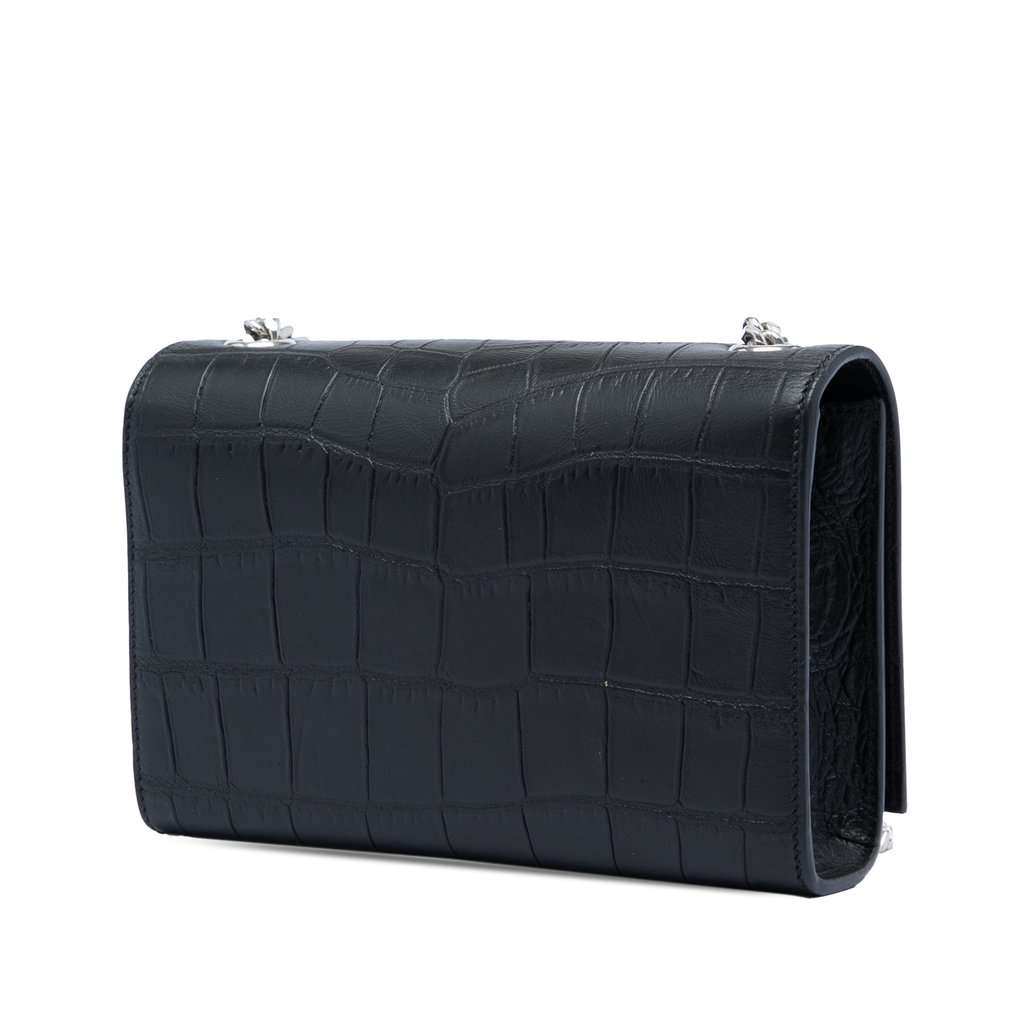 Saint Laurent Small Croc Embossed Leather Monogram Kate Tassel Crossbody Black Leather Very good condition - Back View