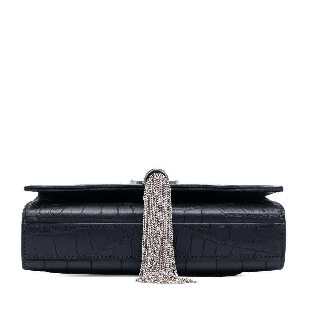 Saint Laurent Small Croc Embossed Leather Monogram Kate Tassel Crossbody Black Leather Very good condition - Inside View