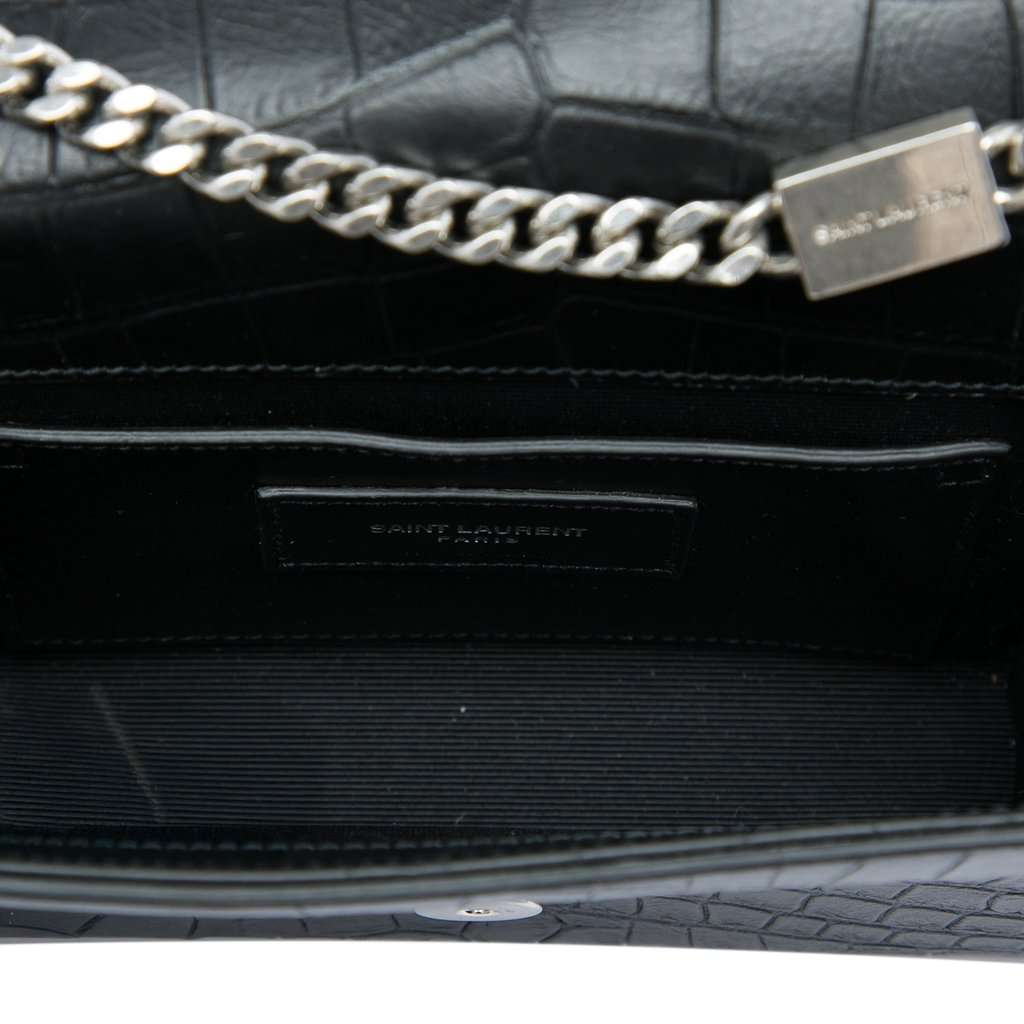 Saint Laurent Small Croc Embossed Leather Monogram Kate Tassel Crossbody Black Leather Very good condition - Model View