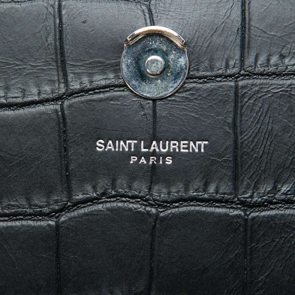 Saint Laurent Small Croc Embossed Leather Monogram Kate Tassel Crossbody Black Leather Very good condition - Box View