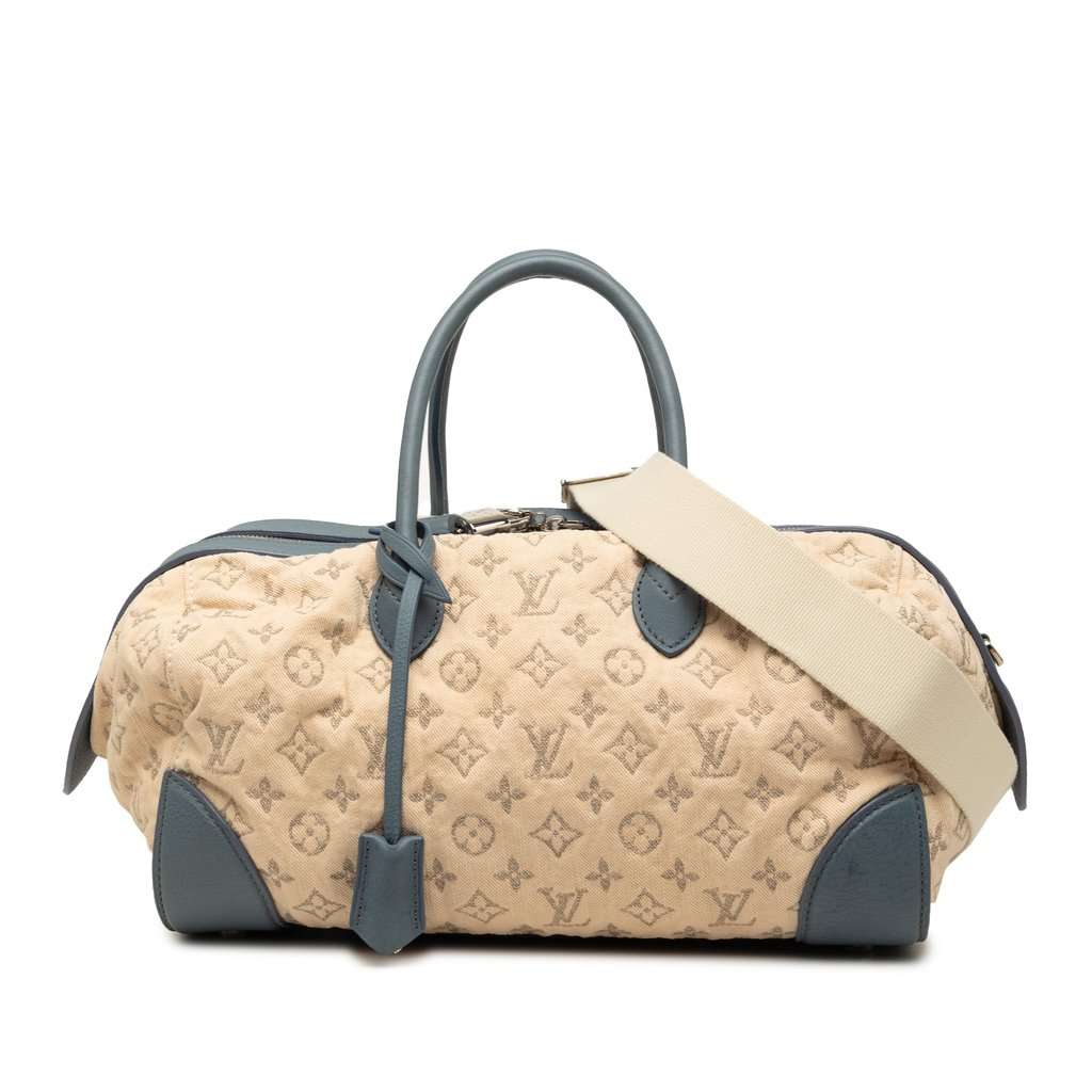 Louis Vuitton Monogram Denim Speedy Round GM Beige Very good - Front View