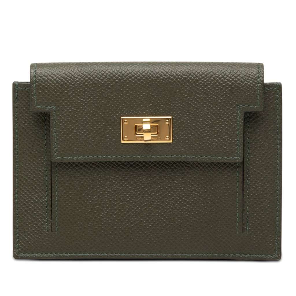 Hermès Kelly Pocket Compact Wallet Green Leather Very good - Front View