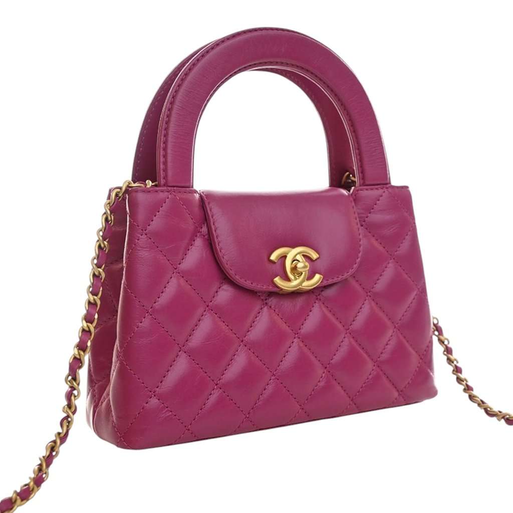 Chanel Nano Shiny Aged Calfskin Kelly Shopper Bag Pink Leather Very good condition - Back View