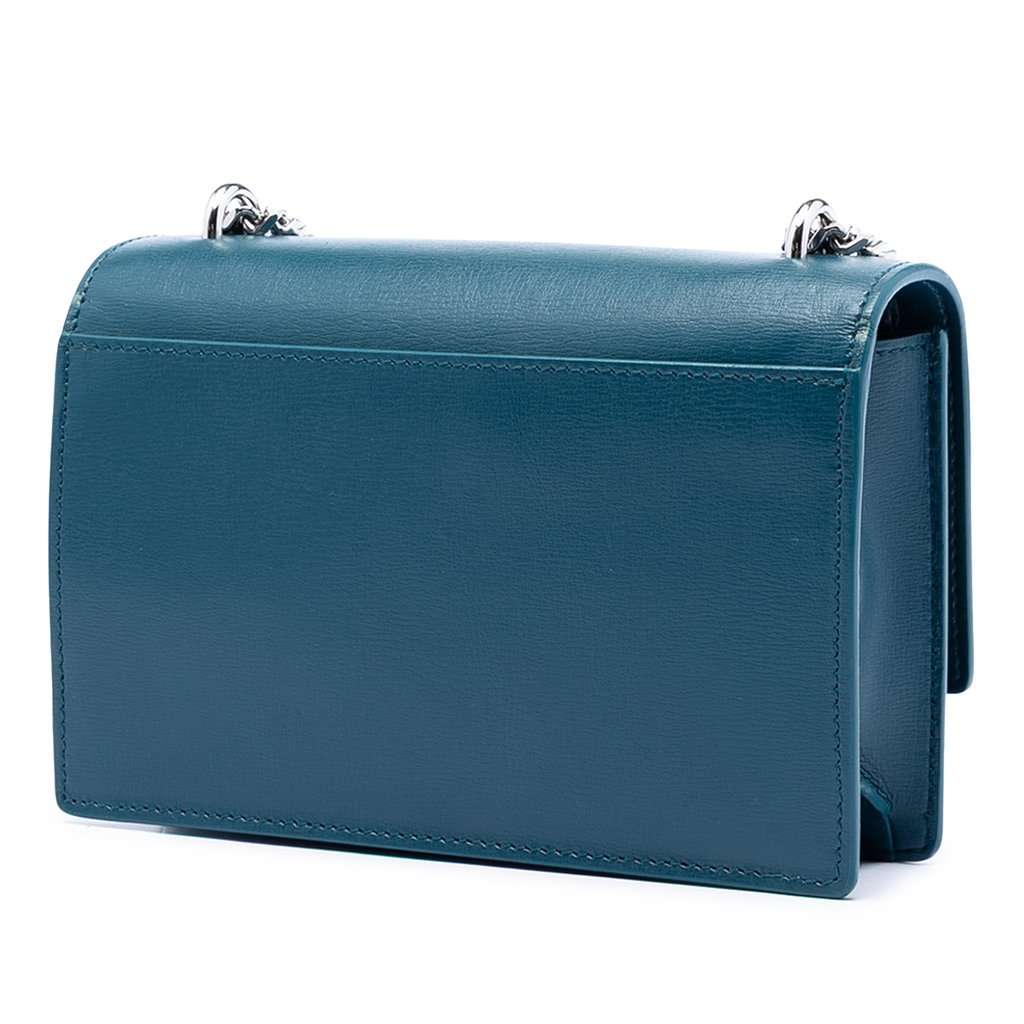 Saint Laurent Mini Calfskin Monogram Sunset Wallet on Chain Blue Leather Very good condition - Back View