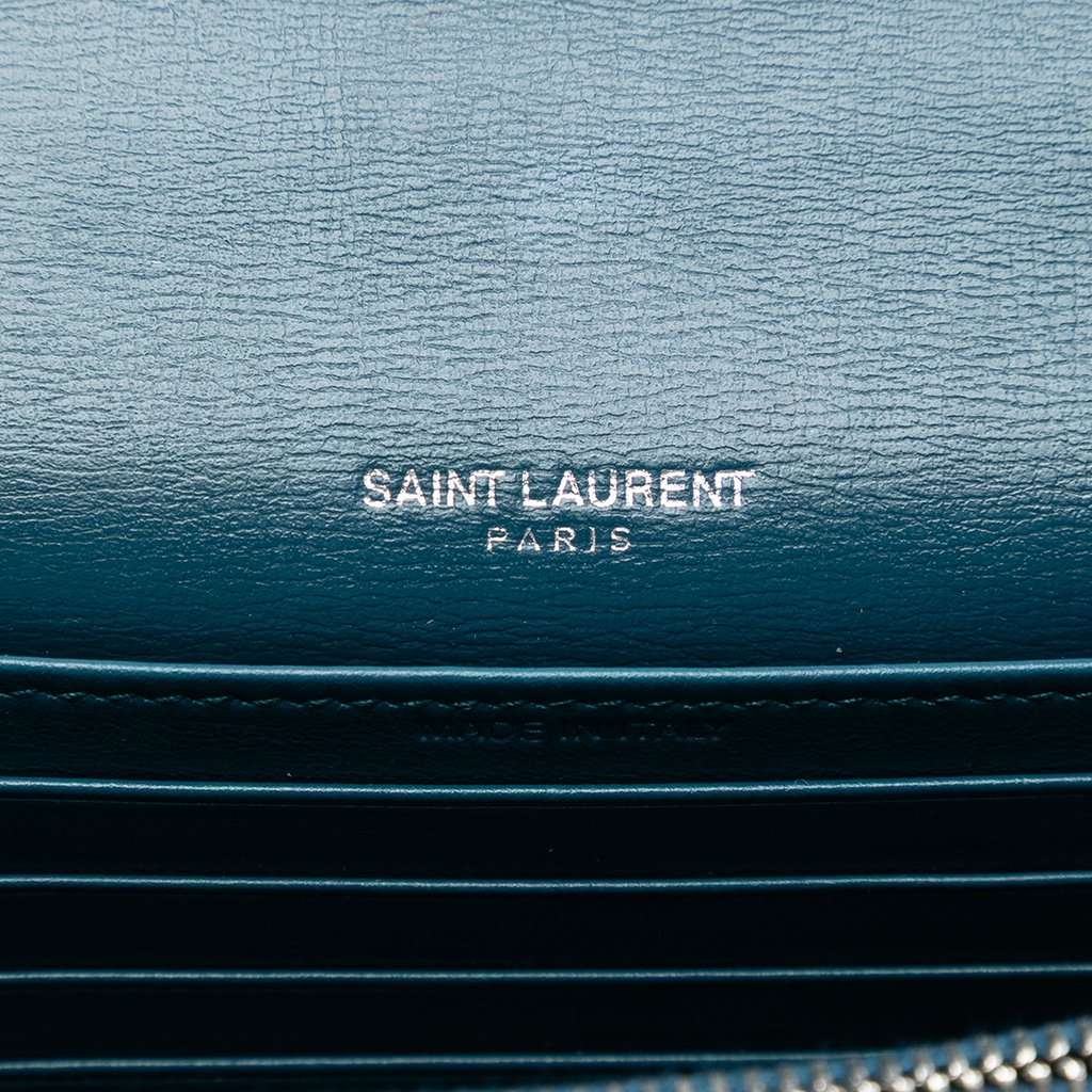 Saint Laurent Mini Calfskin Monogram Sunset Wallet on Chain Blue Leather Very good condition - Box View