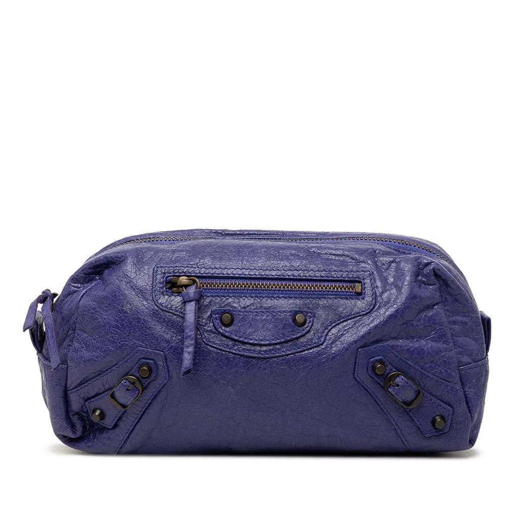 Balenciaga Lambskin Motocross Classic Pencil Case M Purple Leather Very good condition - Front View