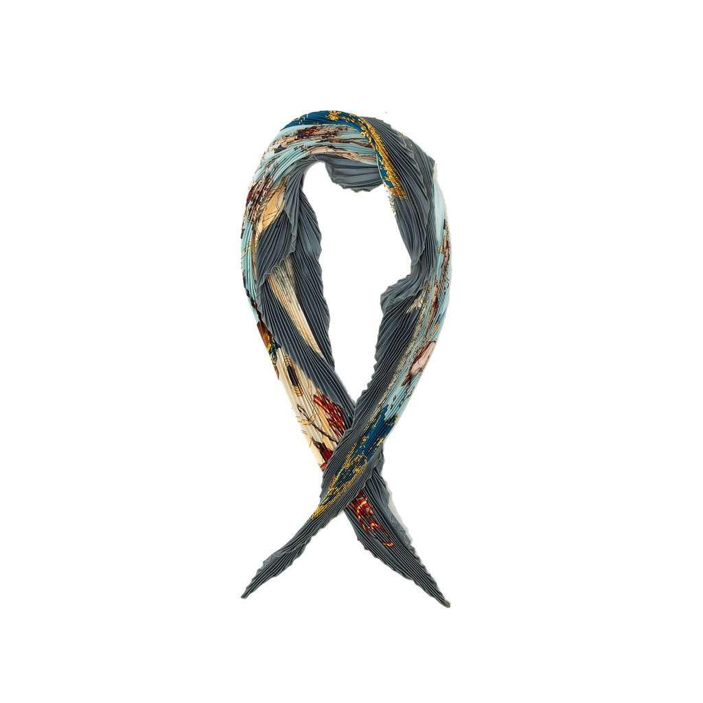 Hermès Real Escuela Andaluza del Arte Ecuestre Pleated Silk Scarf Blue Very good - Front View