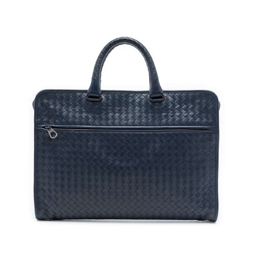 Bottega Veneta Nappa Intrecciato Business Bag Blue Leather Very good - Front View