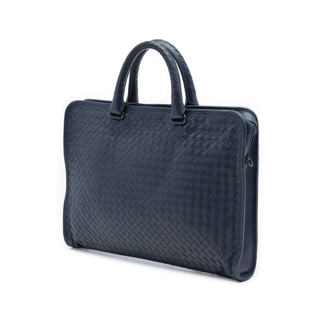 Bottega Veneta Nappa Intrecciato Business Bag Blue Leather Very good - Back View