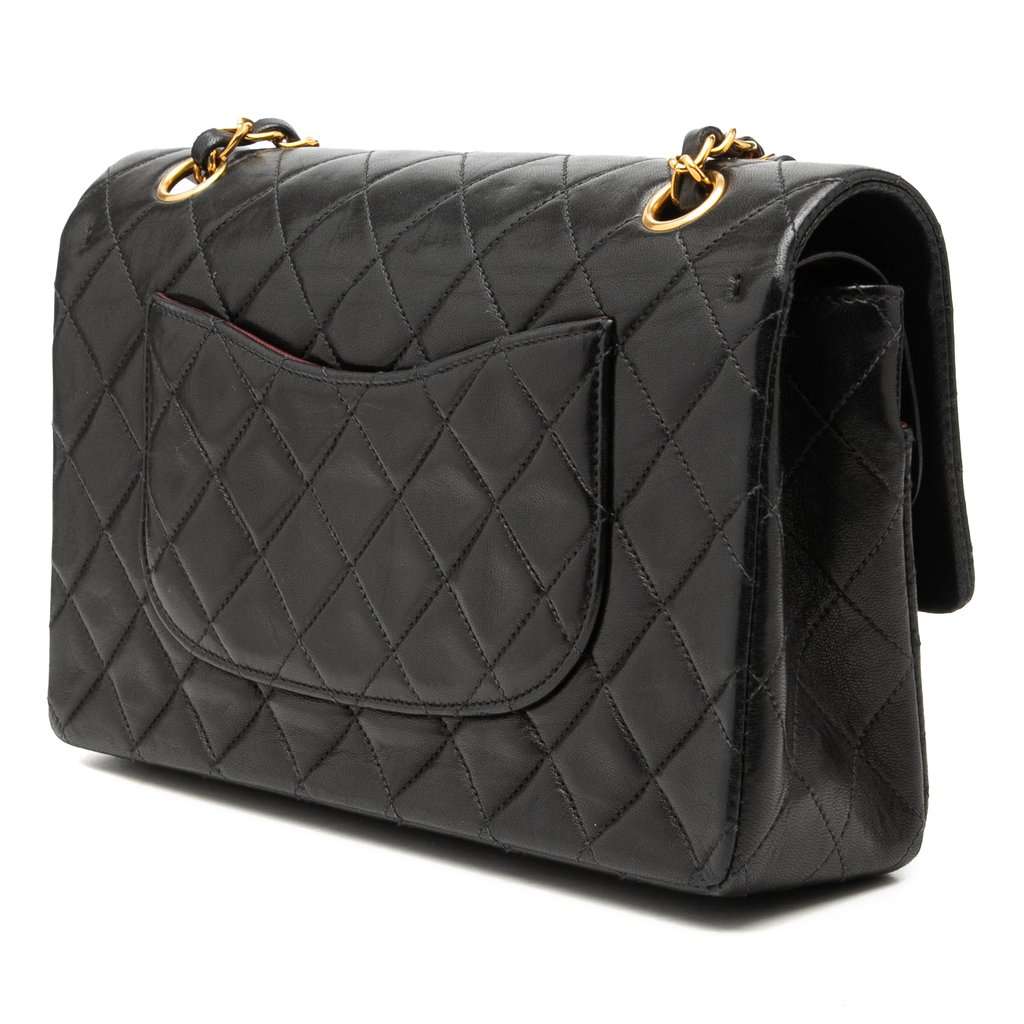 Chanel Medium Classic Lambskin Double Flap Black Leather Very good condition - Back View