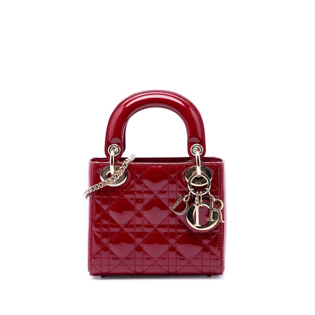 Dior Mini Patent Cannage Lady Dior Red Leather Very good condition - Front View