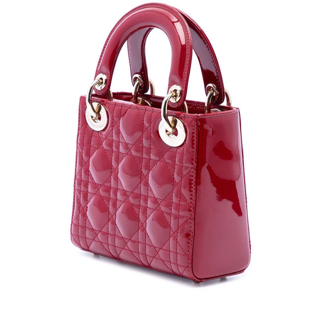 Dior Mini Patent Cannage Lady Dior Red Leather Very good condition - Back View