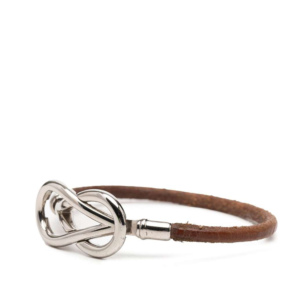 Hermès Palladium Plated and Leather Atame Knot Bracelet Brown Leather Very good - Back View