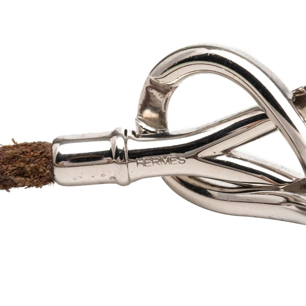 Hermès Palladium Plated and Leather Atame Knot Bracelet Brown Leather Very good - Model View